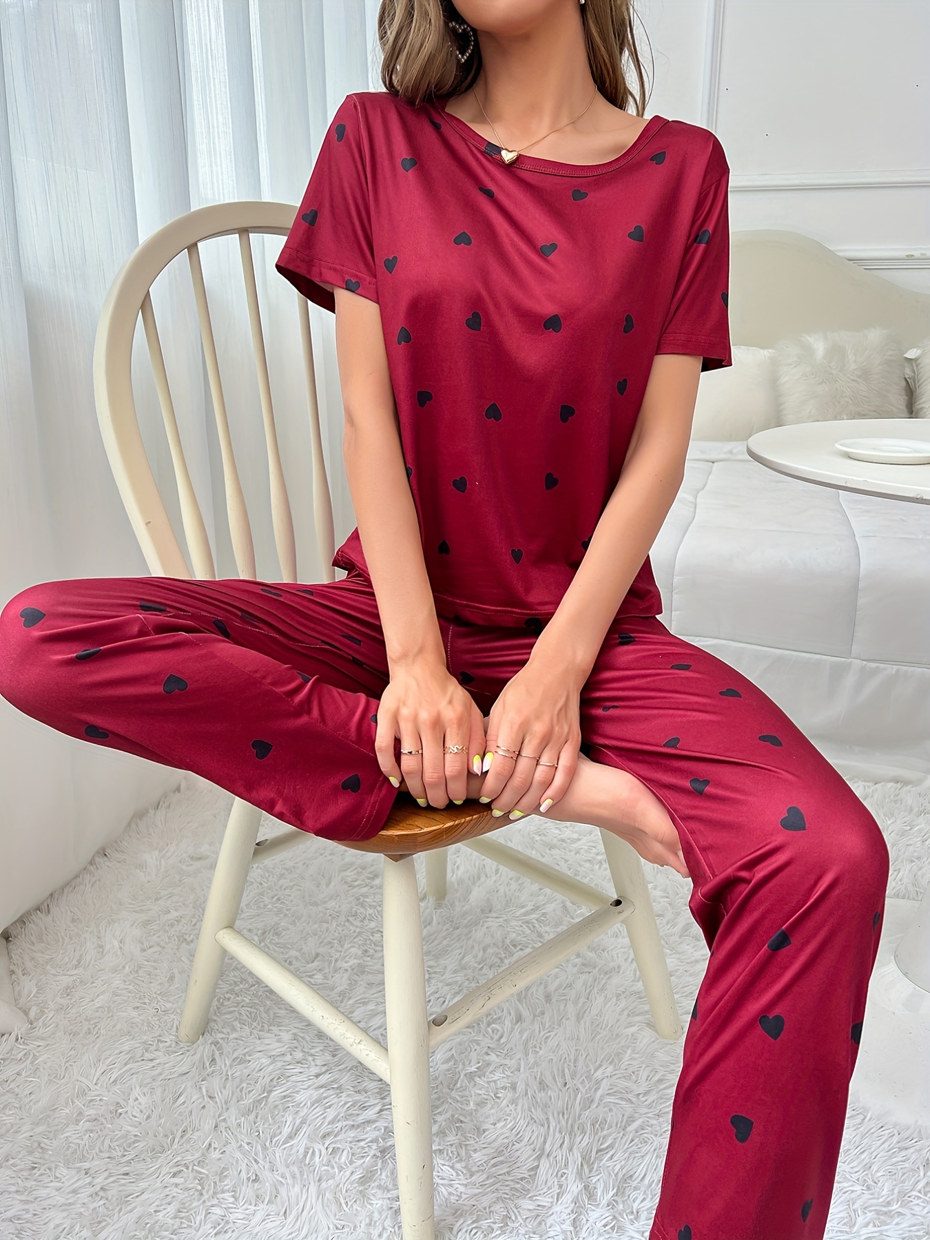 InterestPrint Women's Loose Sleepwear Pants Loose Casual Comfy Pajama Pants  Love Heart Shape Pattern XS at  Women's Clothing store