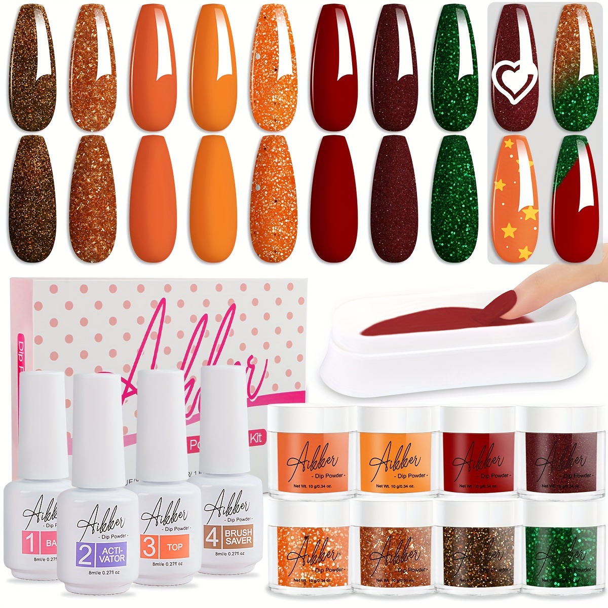 Dip Powder Nail Kit Starter 8 Colors Christmas Red Green - Temu