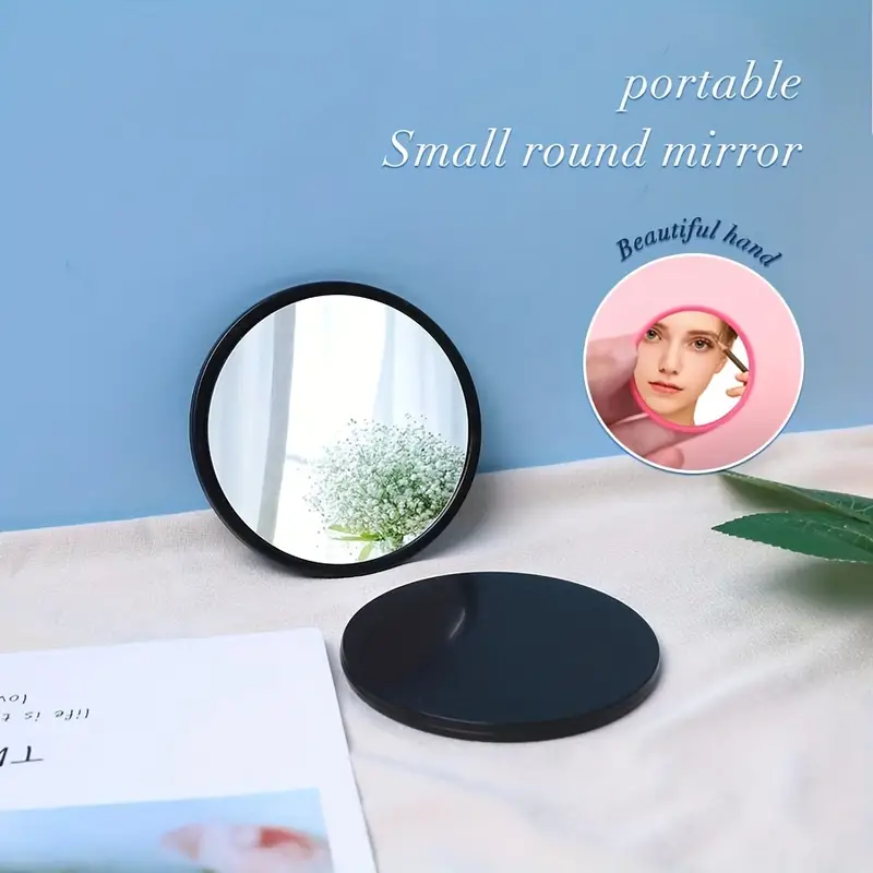 Black Round Mirror Small Mini Portable Cosmetic Touch - Temu
