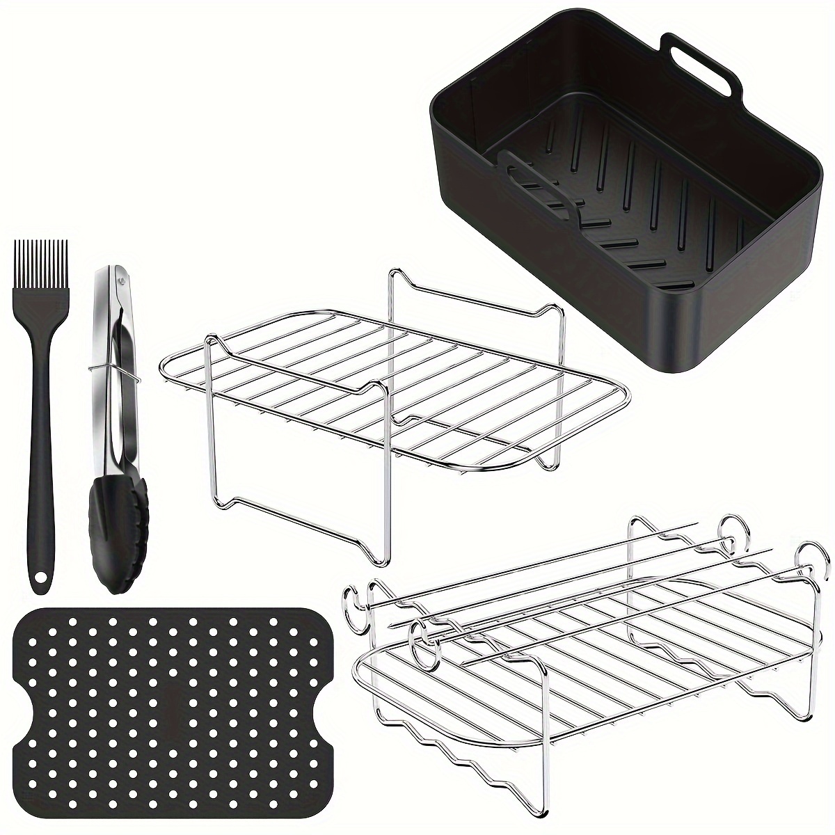 4-Piece Set Silicone Pot Basket with Handles, Brush, Tongs for Air