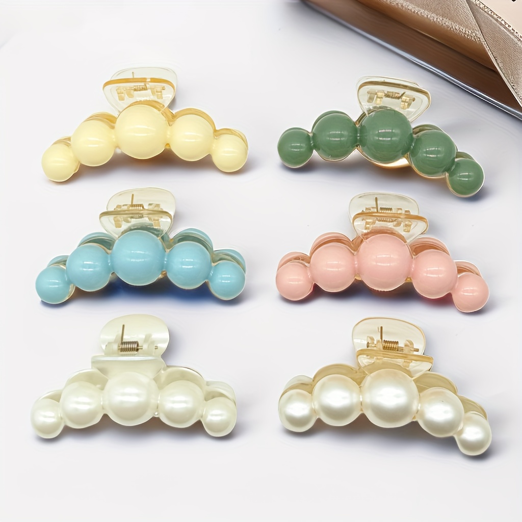 1pc Faux Pearl Hair Claw Shark Claw Claw Clips Ponytail Holder Elegant Faux Pearl Hair Accessories For Grip Women
