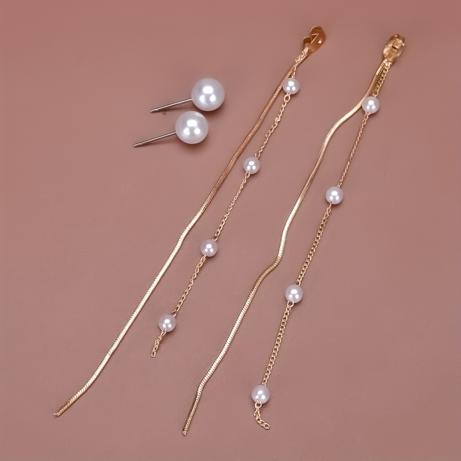 Long Dangle Earrings with Faux Pearl Decor