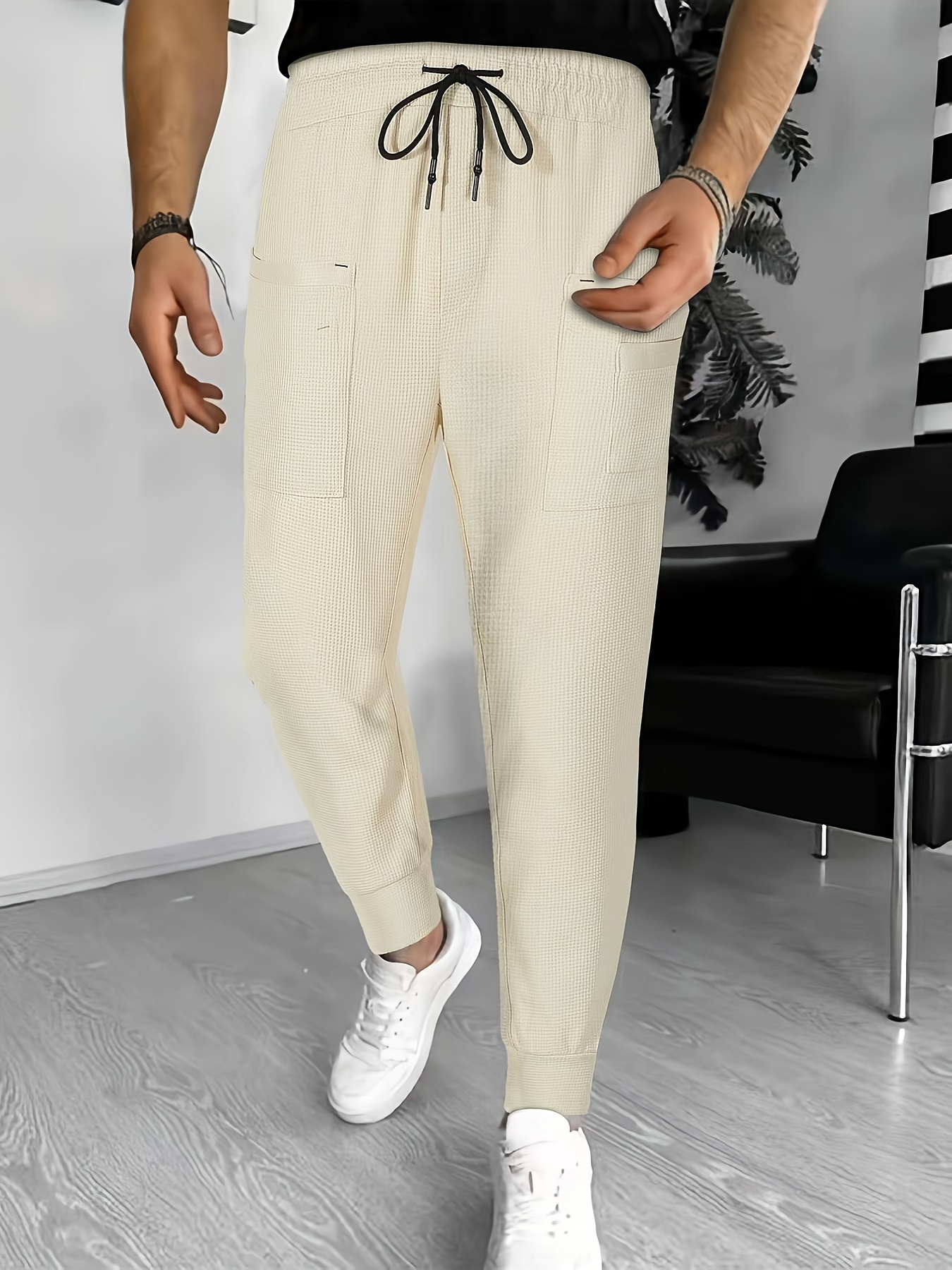 Cotton Blend Knitted Drawstring Sweatpants Loose Fit Pants - Temu