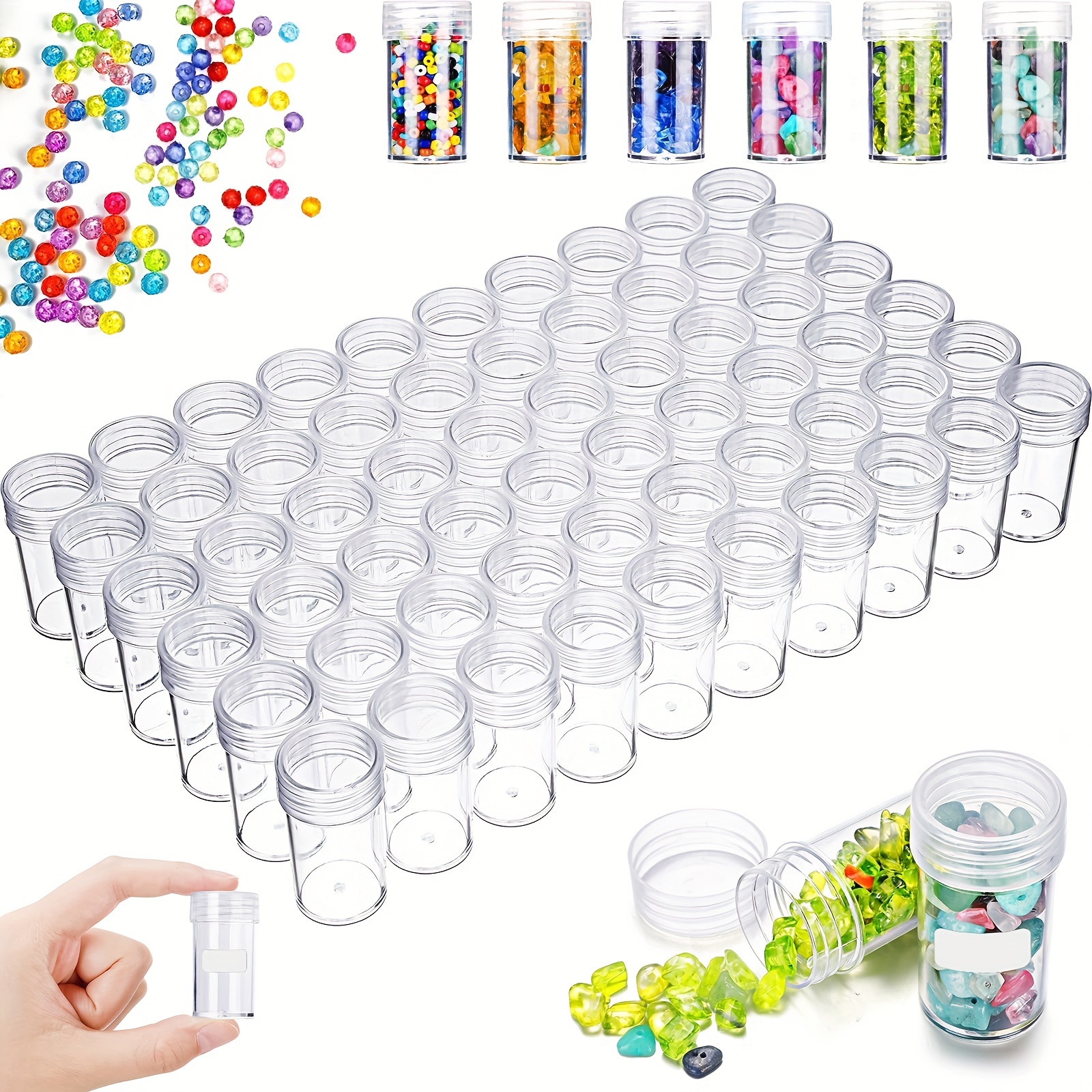 12/40Pcs Clear Round Bottle Storage Box For DIY Craft Gemstone Painting  Jewelry Rhinestone Beads Storage Multifunctional Storage Box With Lid  Portable