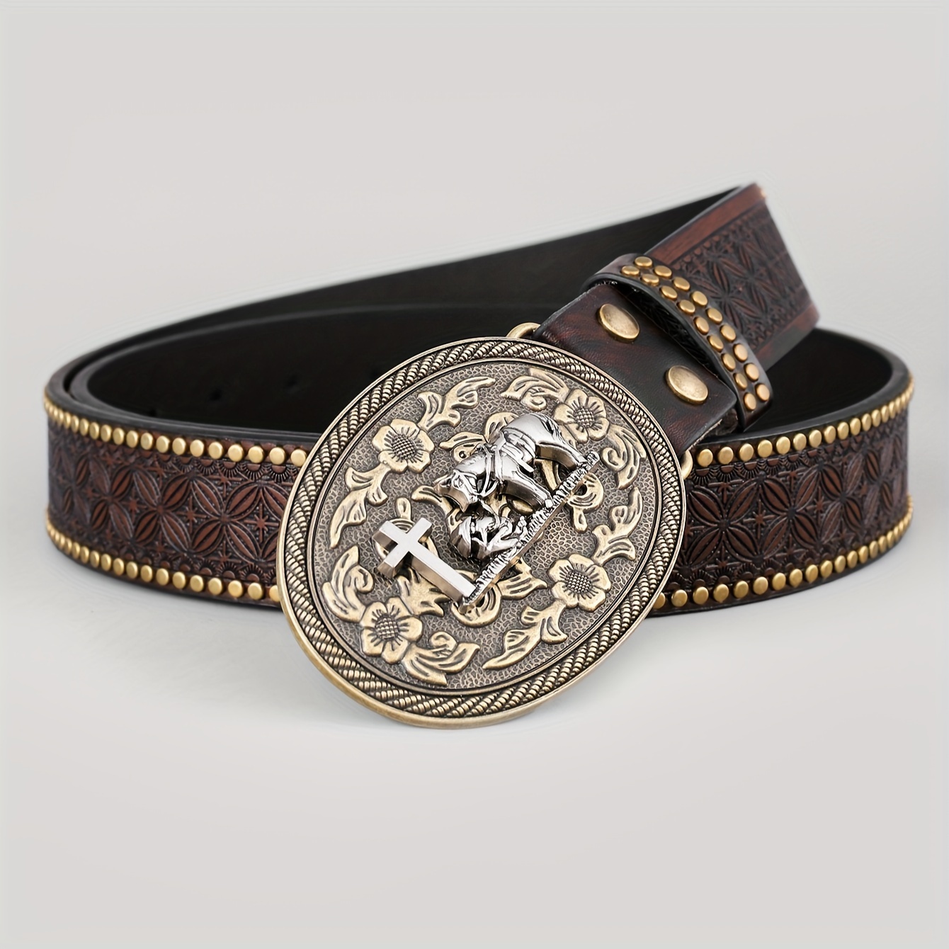 Western Cowboy Retro Horse Buckle Belt, Fashion Casual Business Men's  Embossed Pu Leather Belt - Temu