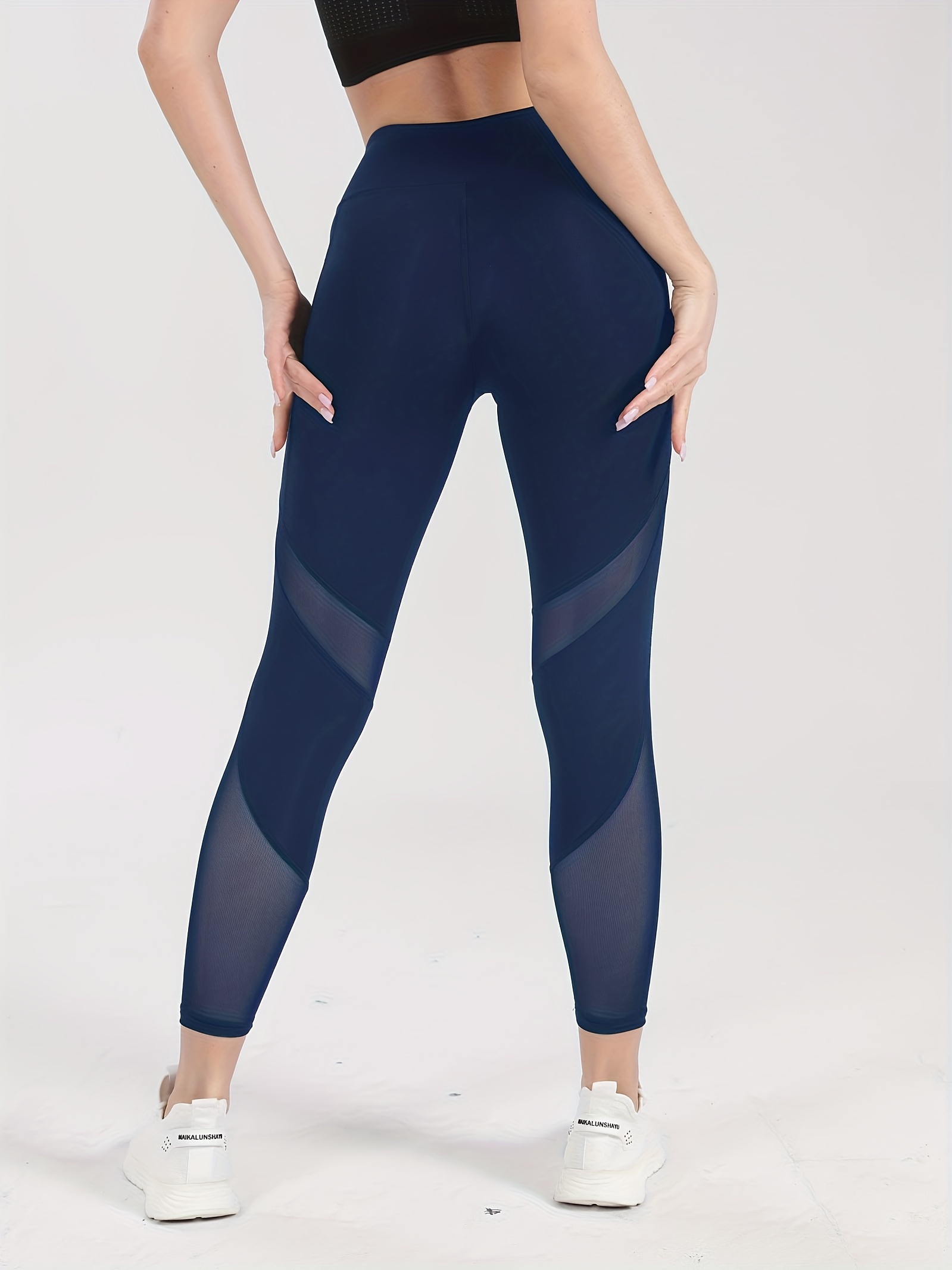 Mesh Contrast Leggings Women High Waisted Yoga Pants Workout - Temu