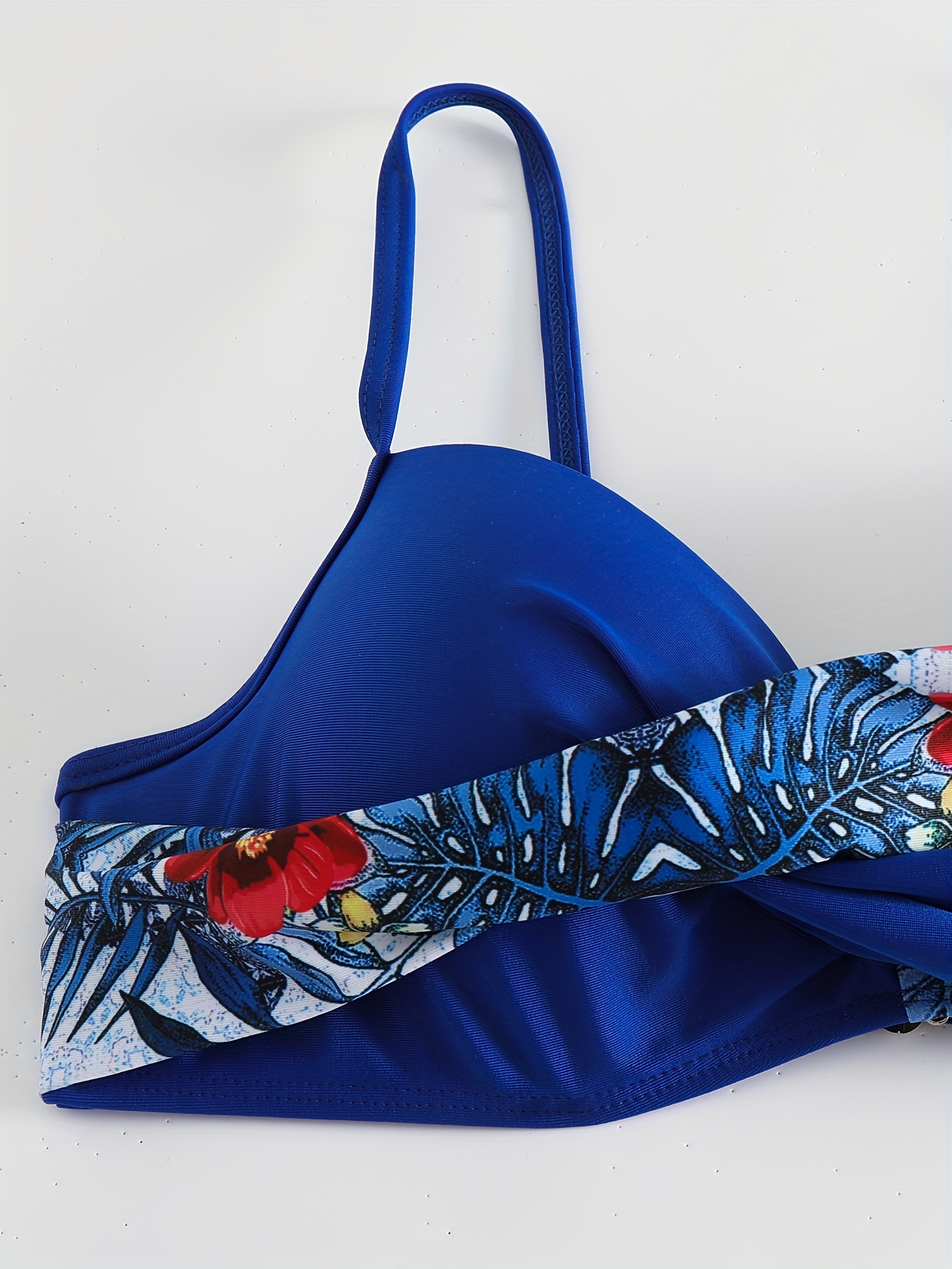 Printed Swim Underwired Cupped Bikini Top in Blue Floral Print