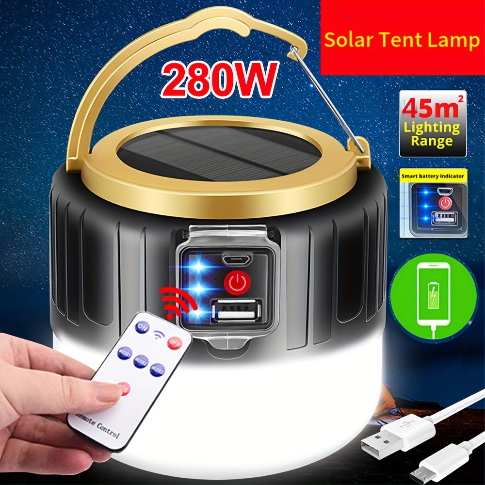 High Power Solar LED Camping Light USB Rechargeable Bulb For Outdoor Tent  Lamp Portable Lantern Emergency