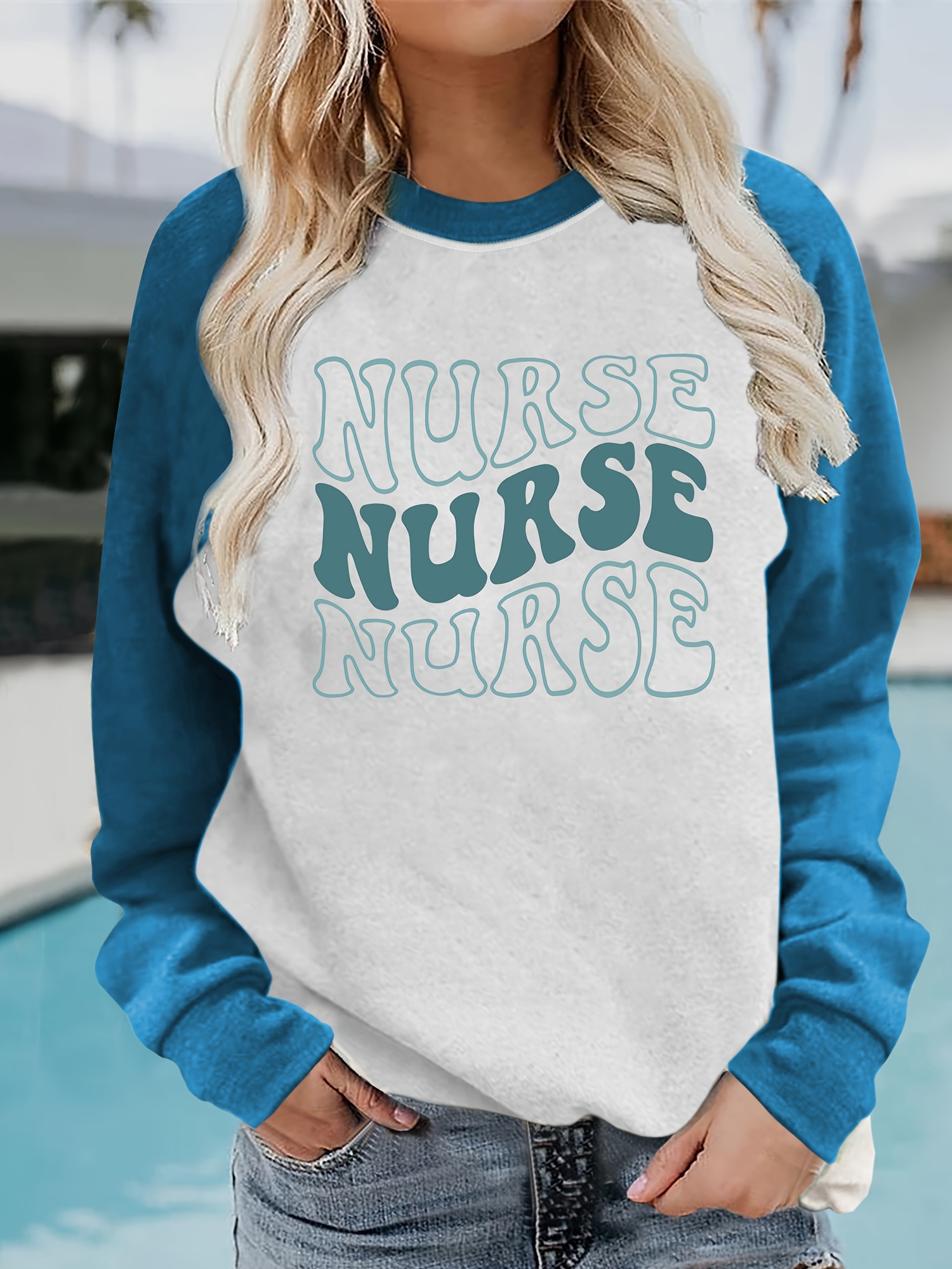 Nurse Letter Print Color Block T shirt Casual Long Sleeve - Temu