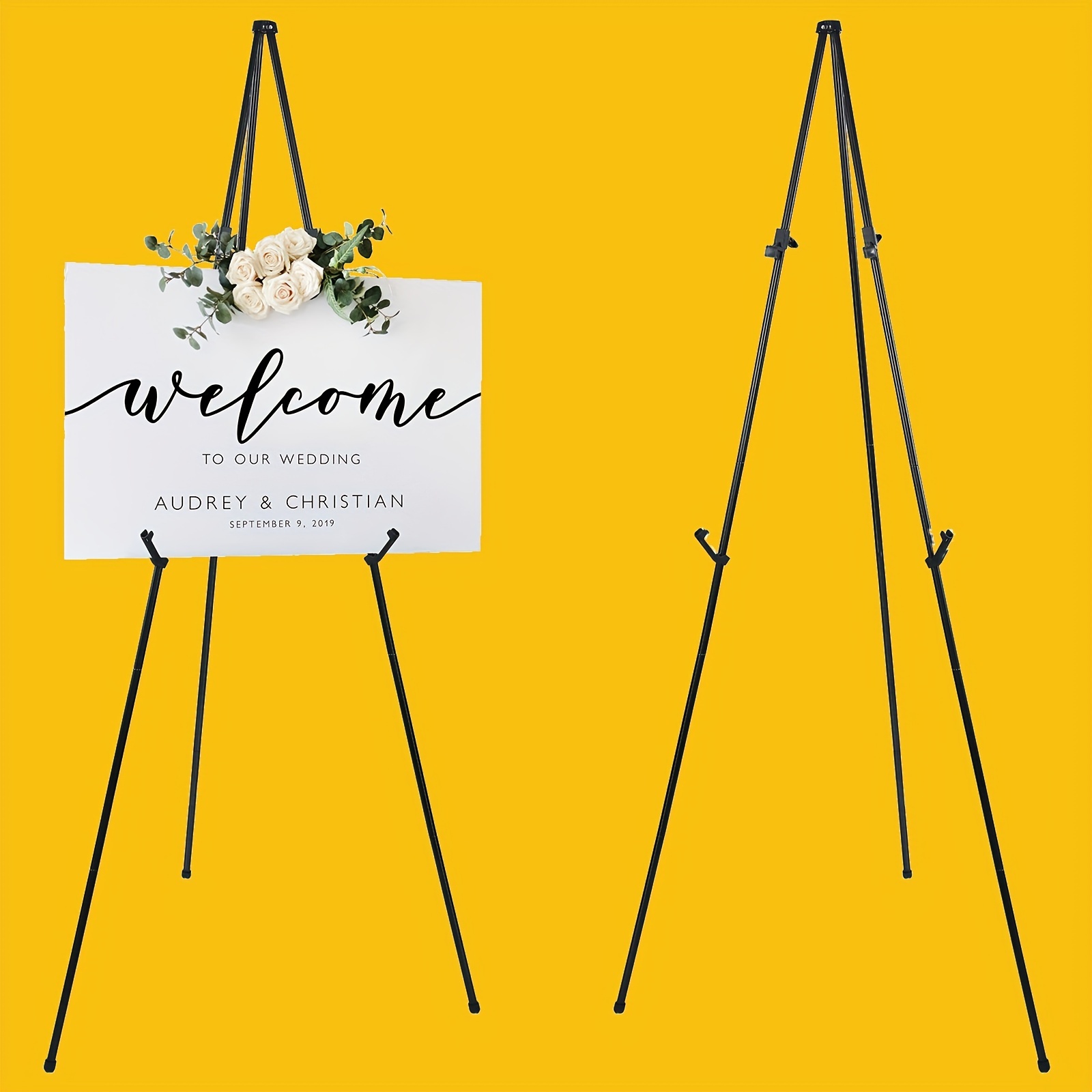 White Easel Stand for Display Wedding Sign & Poster - 63 Inches Tall Easels  for Display Holder - Collapsable Portable Poster Easel - Floor Adjustable