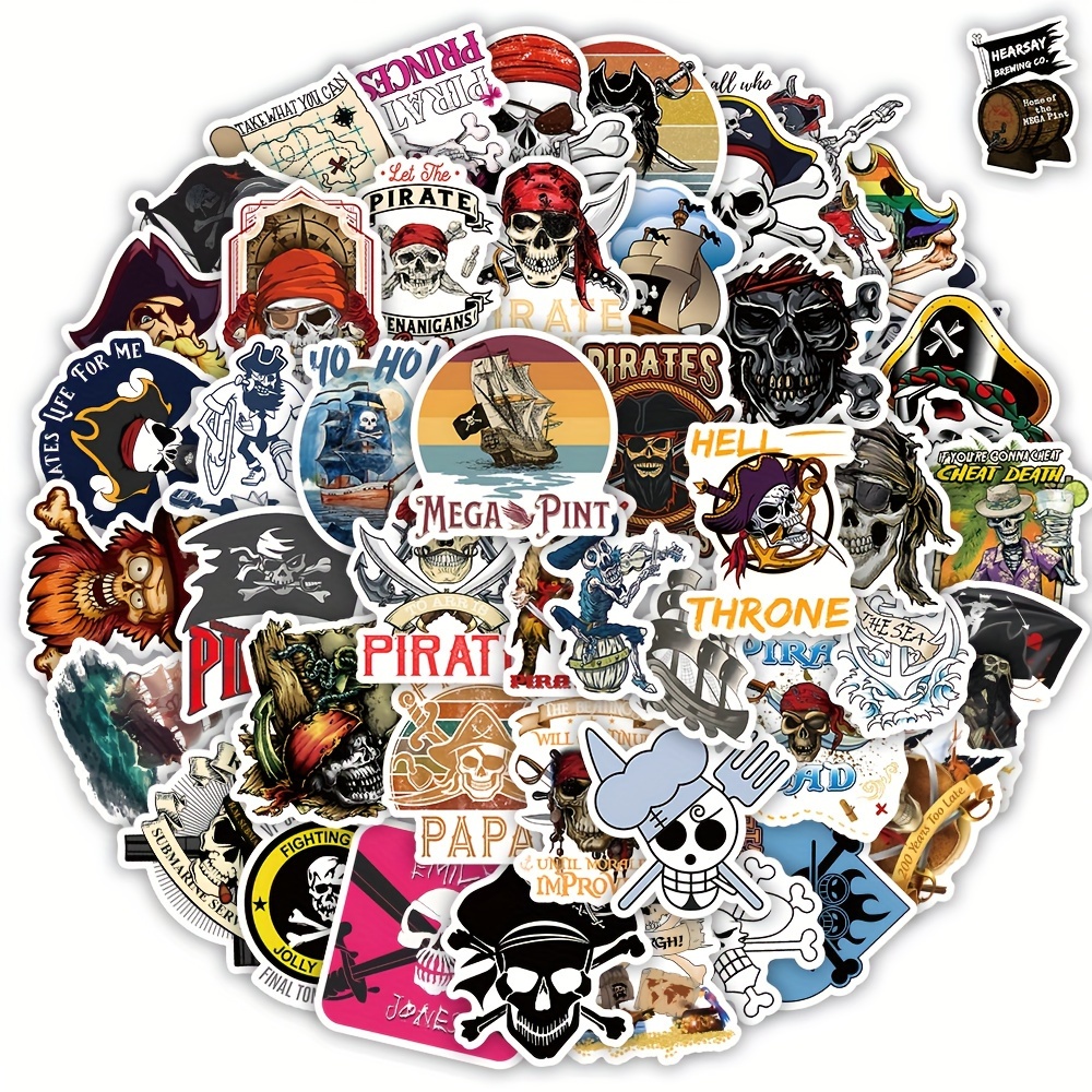 100 PCS Pirate Stickers Captain Ship Pirate Skull Crossbones Cool Cartoon  Sticker Pack for Boys for Water Bottle Cellphone Laptop Skateboard Luggage C