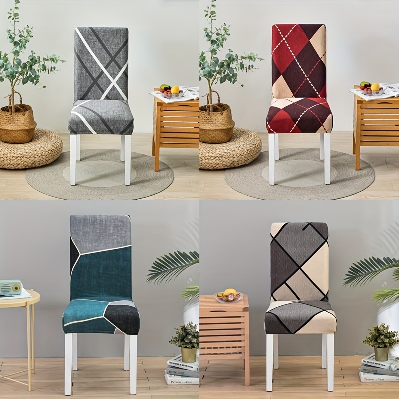 

1pc Stretch Geometric Printing Dining Chair Slipcover, Elastic Anti-dust Cover For Dinning Party Hotel Office Ceremony Banquet Wedding Party Home Decor