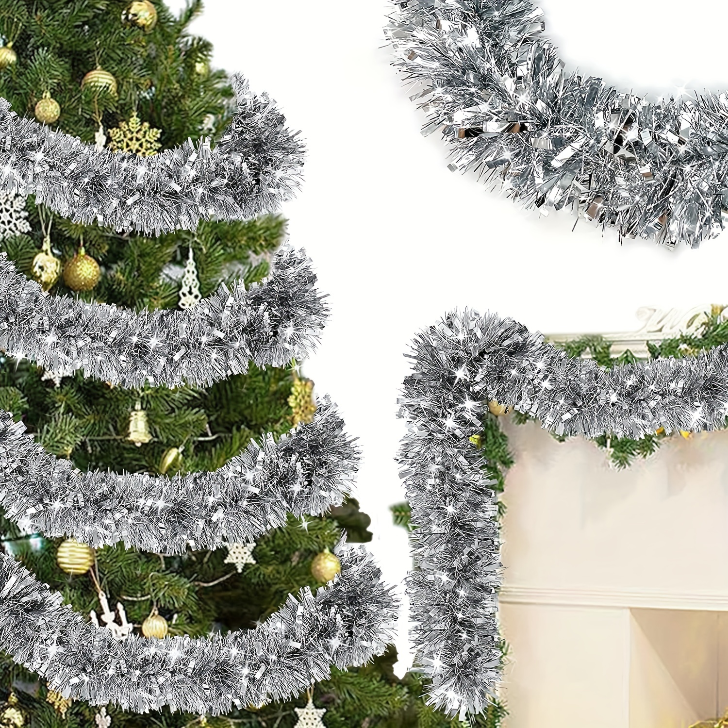 50 Ft White Tinsel Garlands Christmas Tree Decorations, Thick Thin Metallic  Streamers Xmas Christmas Tinsel Garland Christmas Tree Garland,Garland for