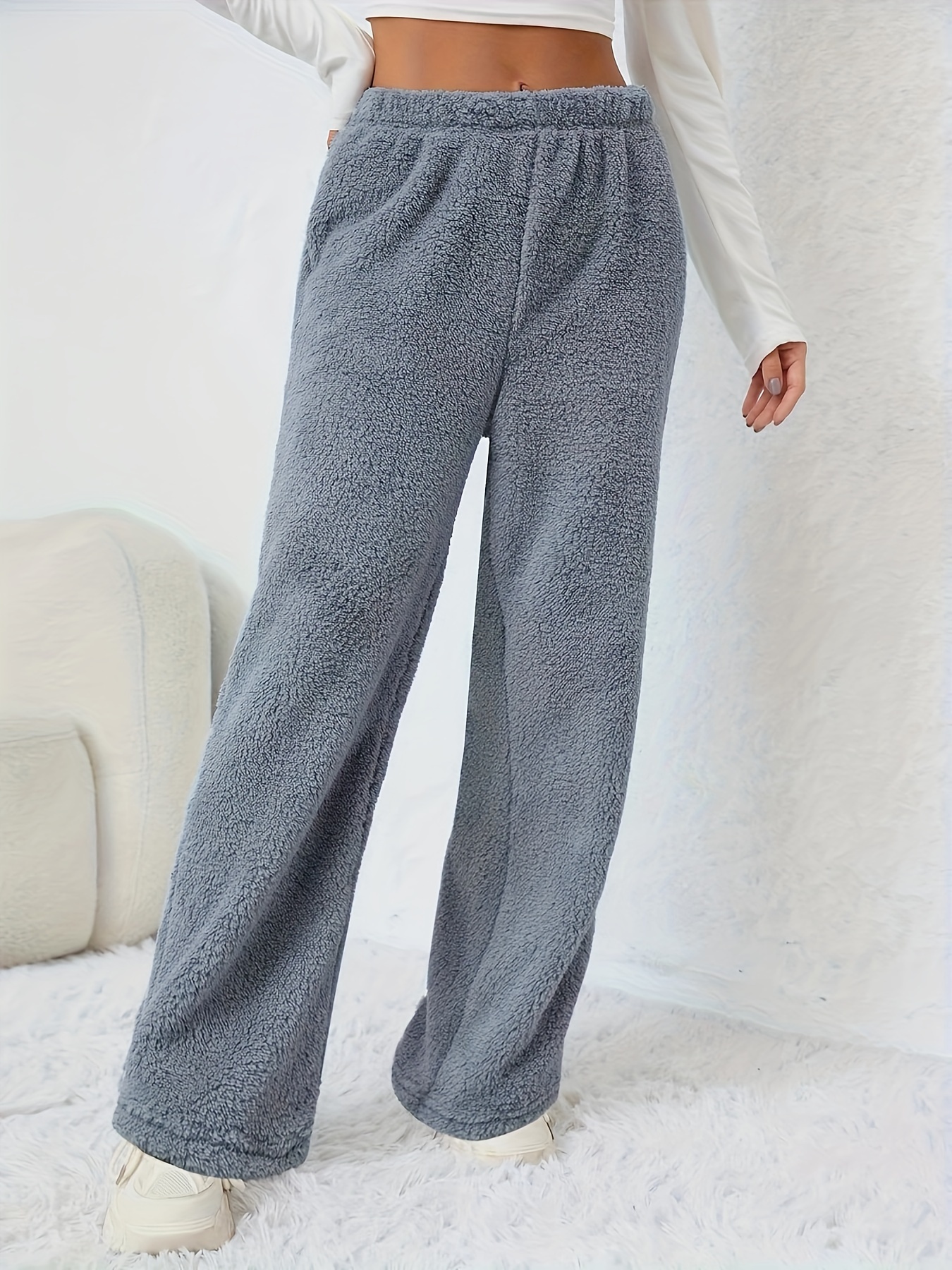 Plus Size Casual Pants Women's Plus Solid High Rise Slight - Temu