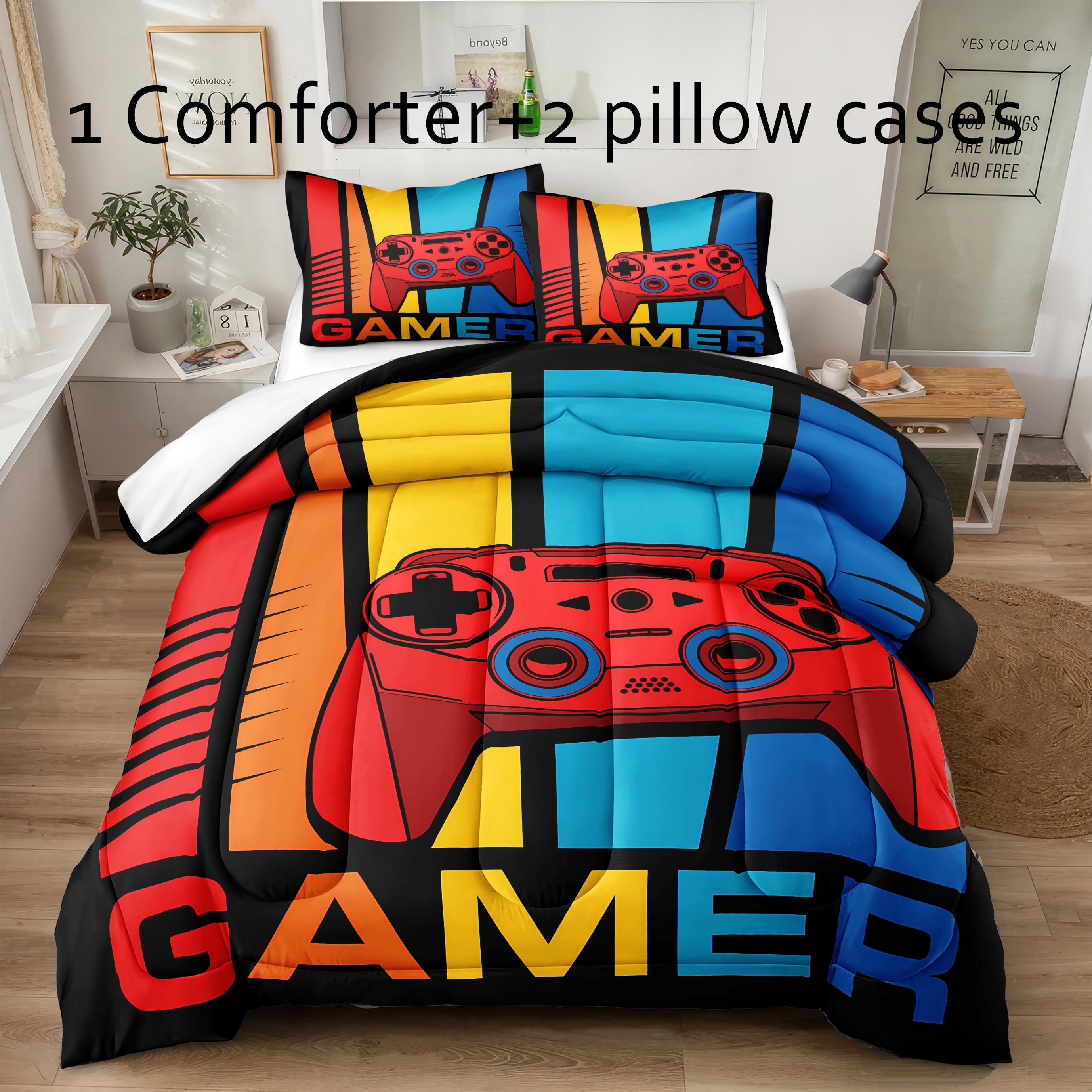  Comforter Set Queen Size, Gamer Cool Vintage Kids Soft Bedding  Set for Kids and Adults, Retro Game Gamepad Comforter Set with 2  Pillowcases for Bedroom Bed Decor : Home & Kitchen