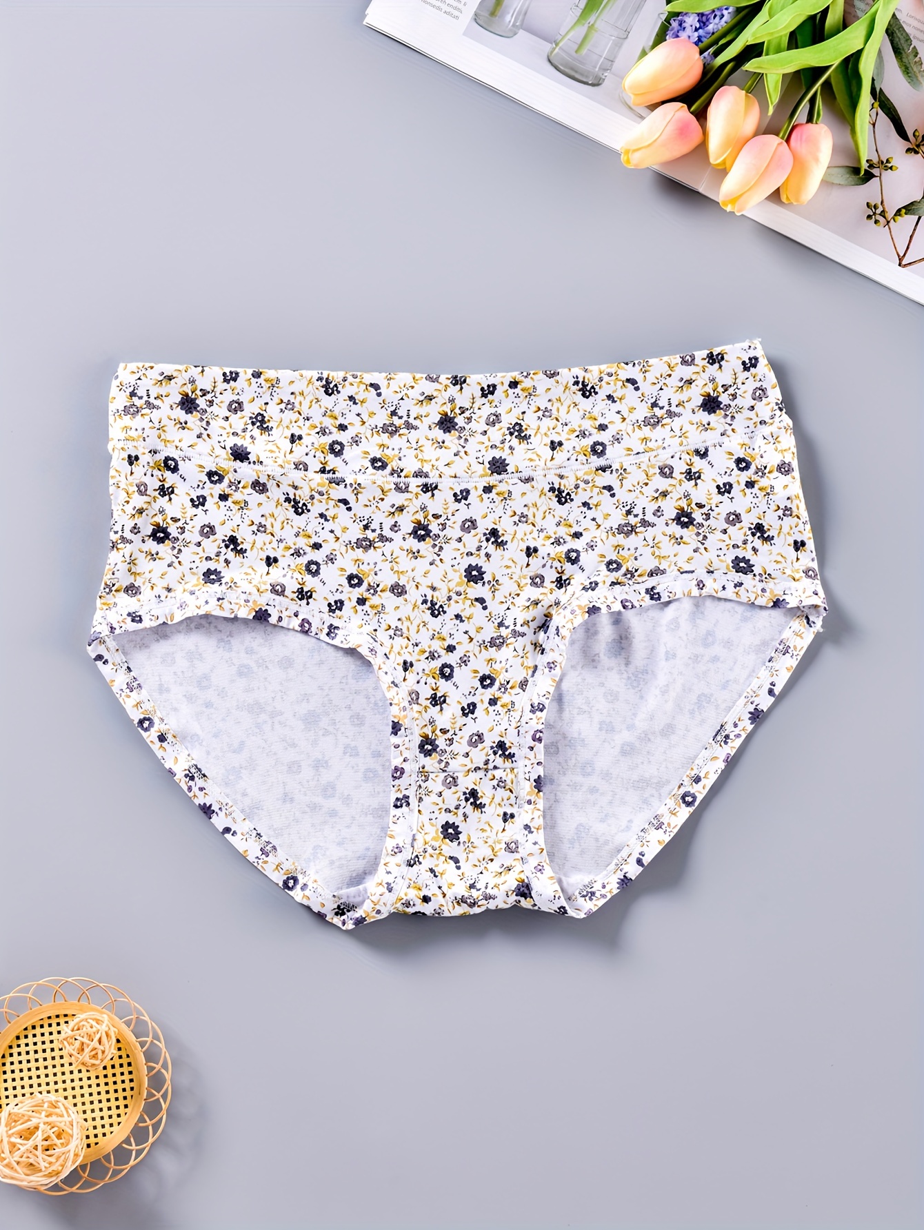 Women's Panties With Floral Print,Large Size Women's Underwear