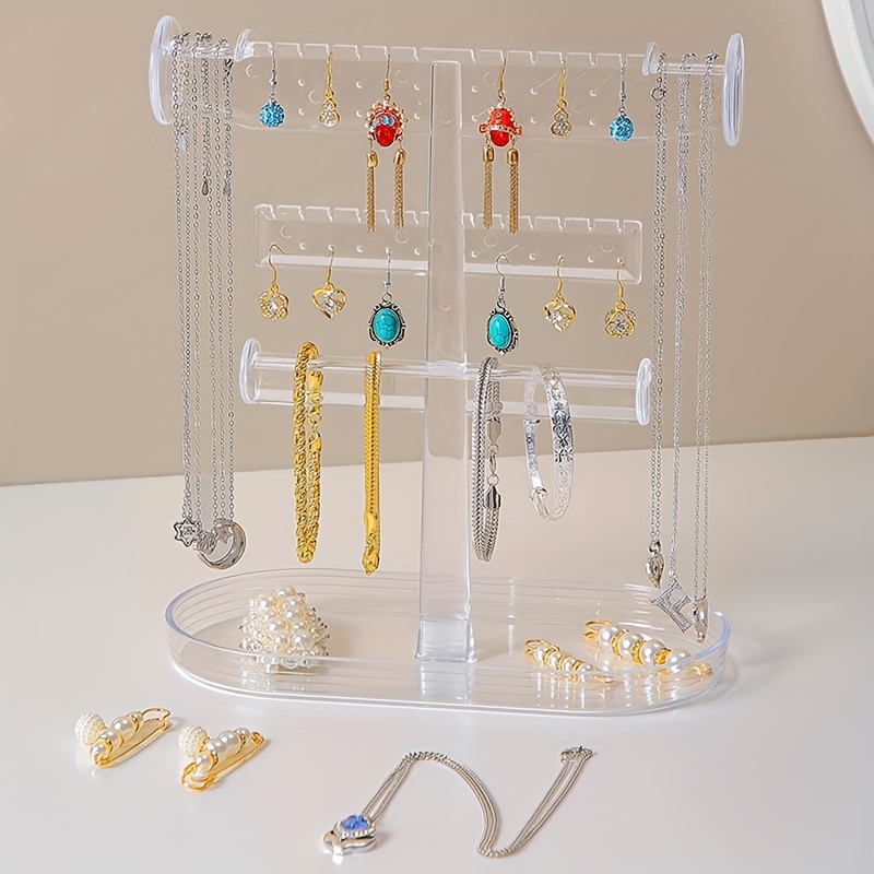 Acrylic Clear Jewelry Storage Box Earring Display Stand Necklace Organizer  Holder Showcase With 3 Vertical Drawer 