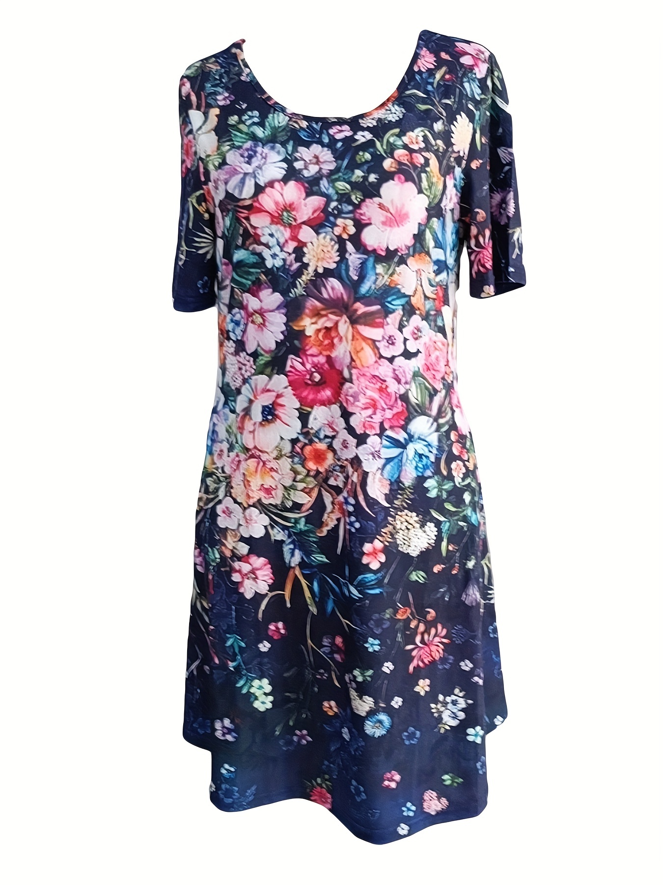 floral print short sleeve dress casual crew neck dress for spring summer womens clothing