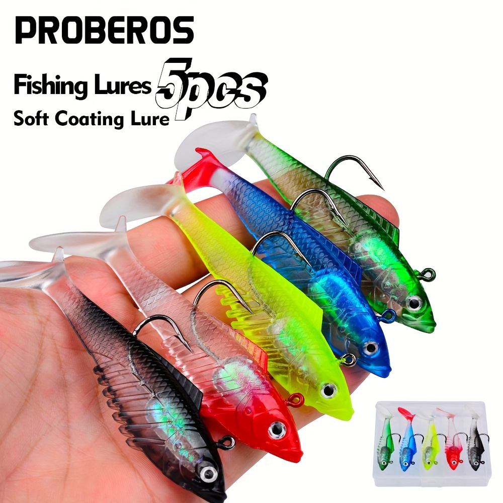 Proberos 5pcs Soft Fishing Lures With Lifelike Eyes, Biomimetic T-tail Soft  Baits With Strong Hooks, High Frequency Vibration Wobbler Lures For Freshw