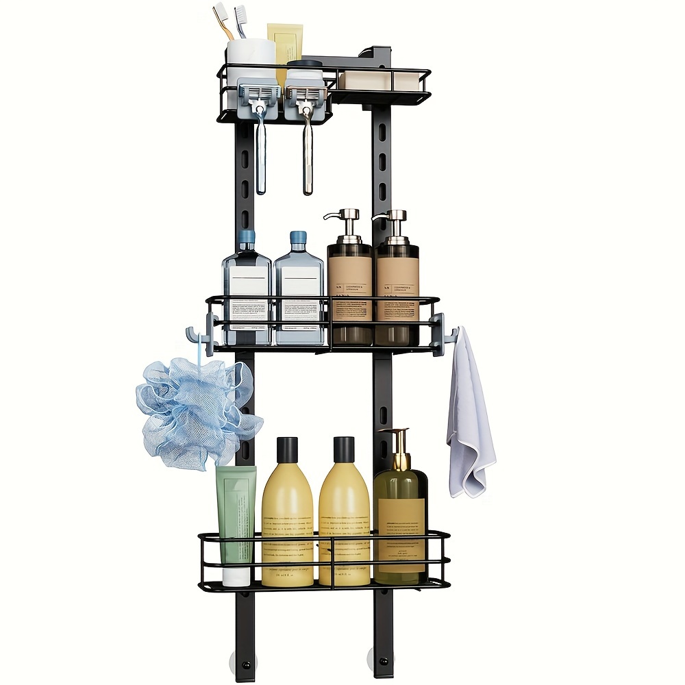 Three-layer Hanging Basket With Soap Holder, Silvery Bathroom Storage  Shelf, Height Adjustable Shower Supplies Organizer Basket, Bathroom  Accessories, Organizer Supplies - Temu