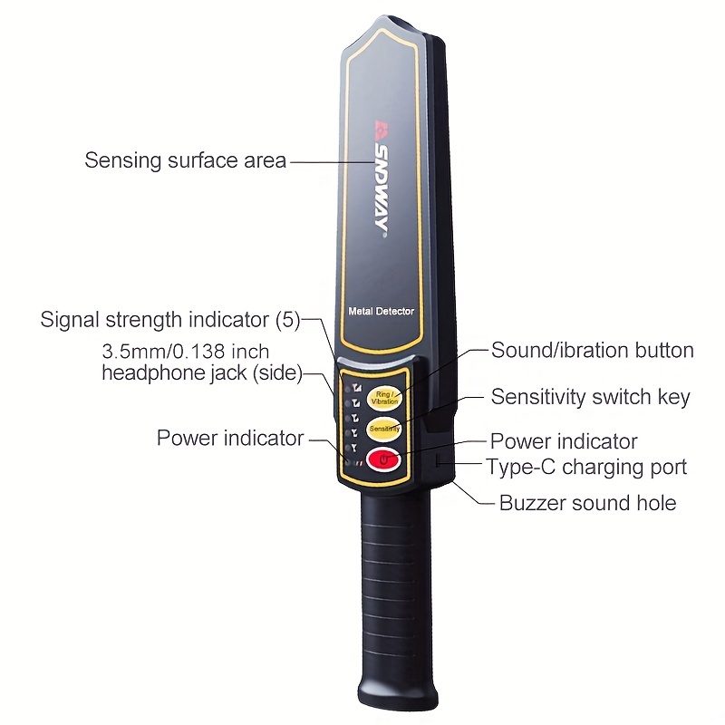 Rechargeable Metal Detector Handheld Security Scanner - Adjustable