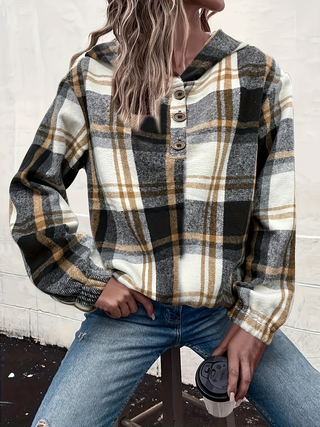 Plaid best sale sleeve sweatshirt