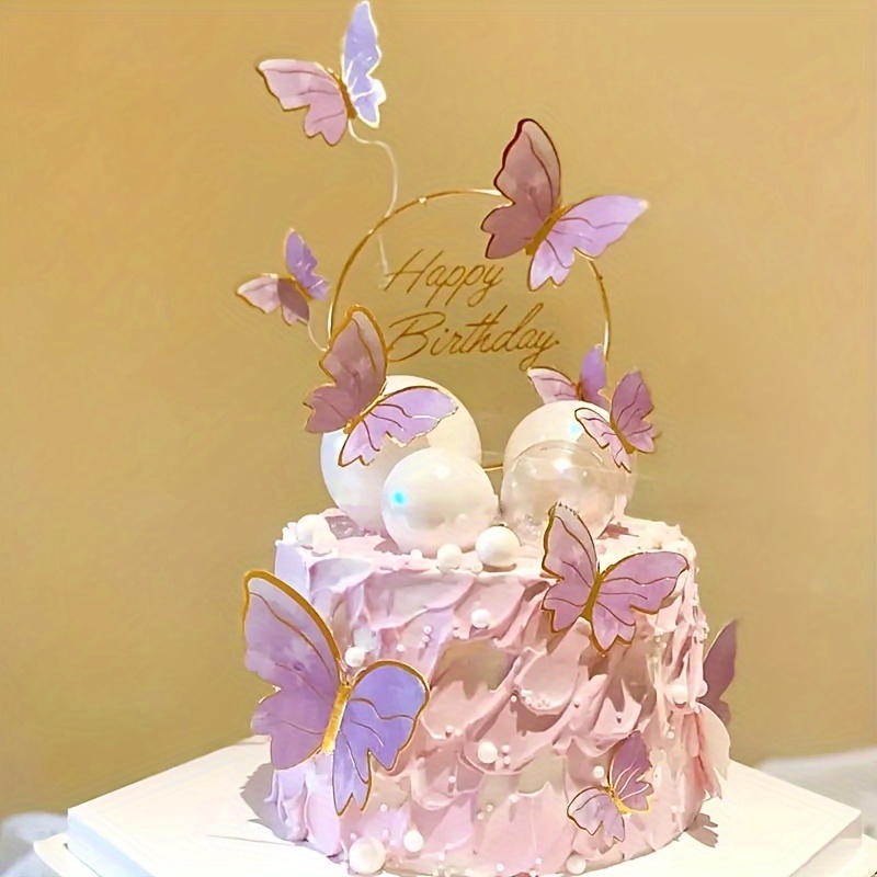 Image libre: Gâteau avec glaçage rose et décoration papillon brillant