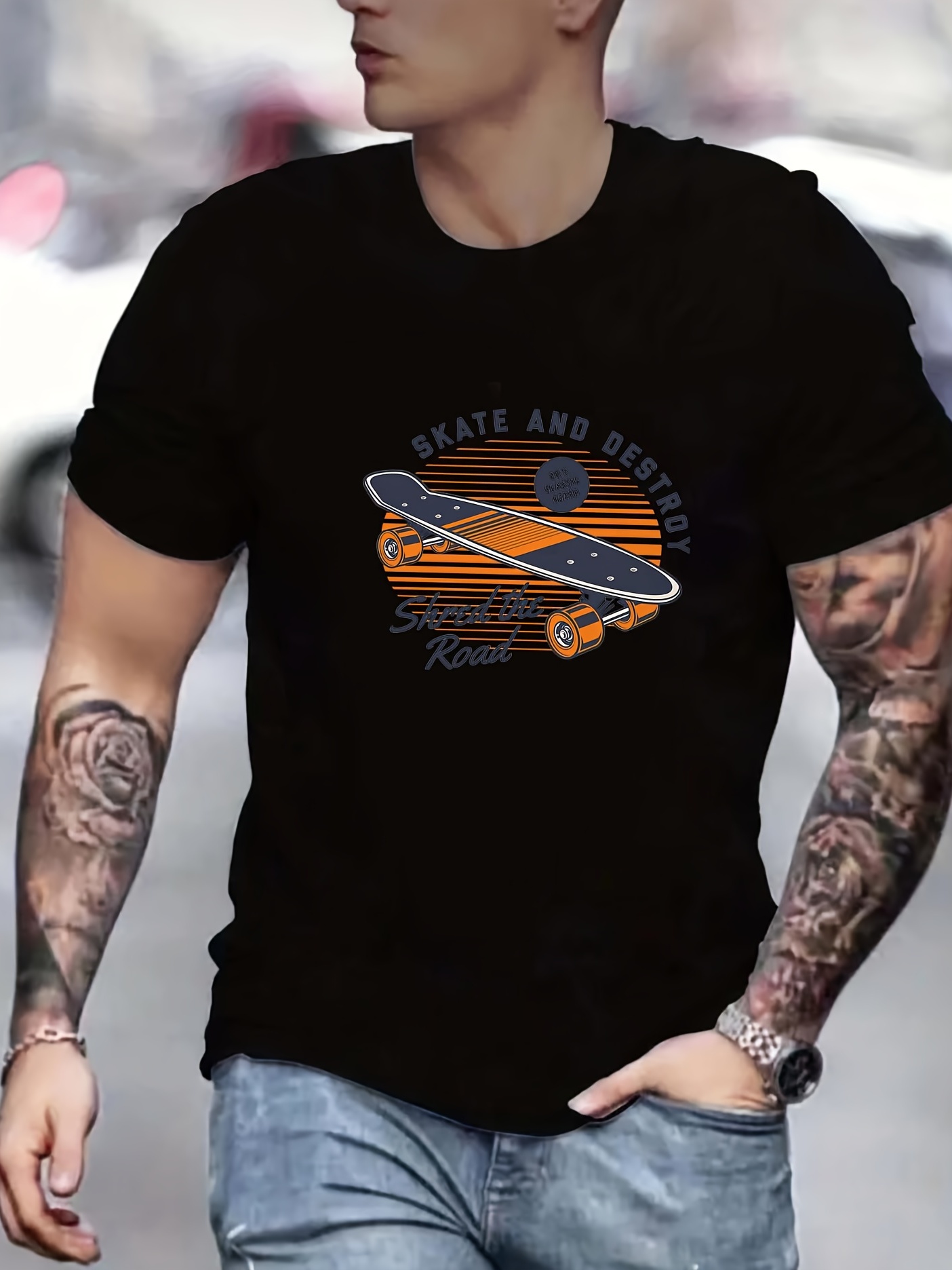 Skateboard Pattern Print Men's Comfy Chic T shirt Graphic - Temu