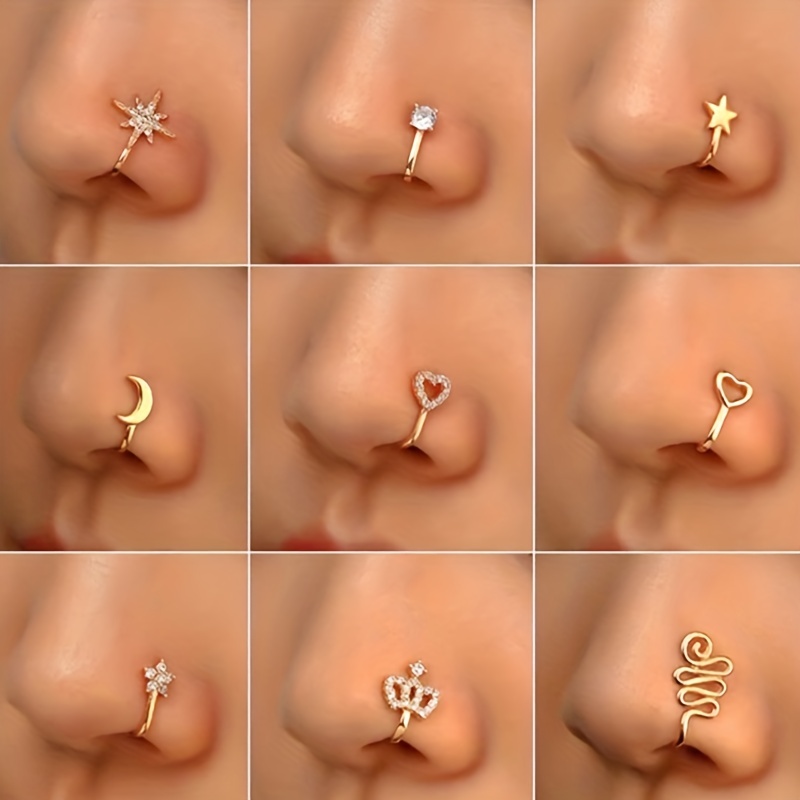 Shiny Rhinestone Pentagram Nose Rings Hoops Fake Nose Rings Clip On Circle Nose  Fake Nose Piercings Fashion Nose Jewelry