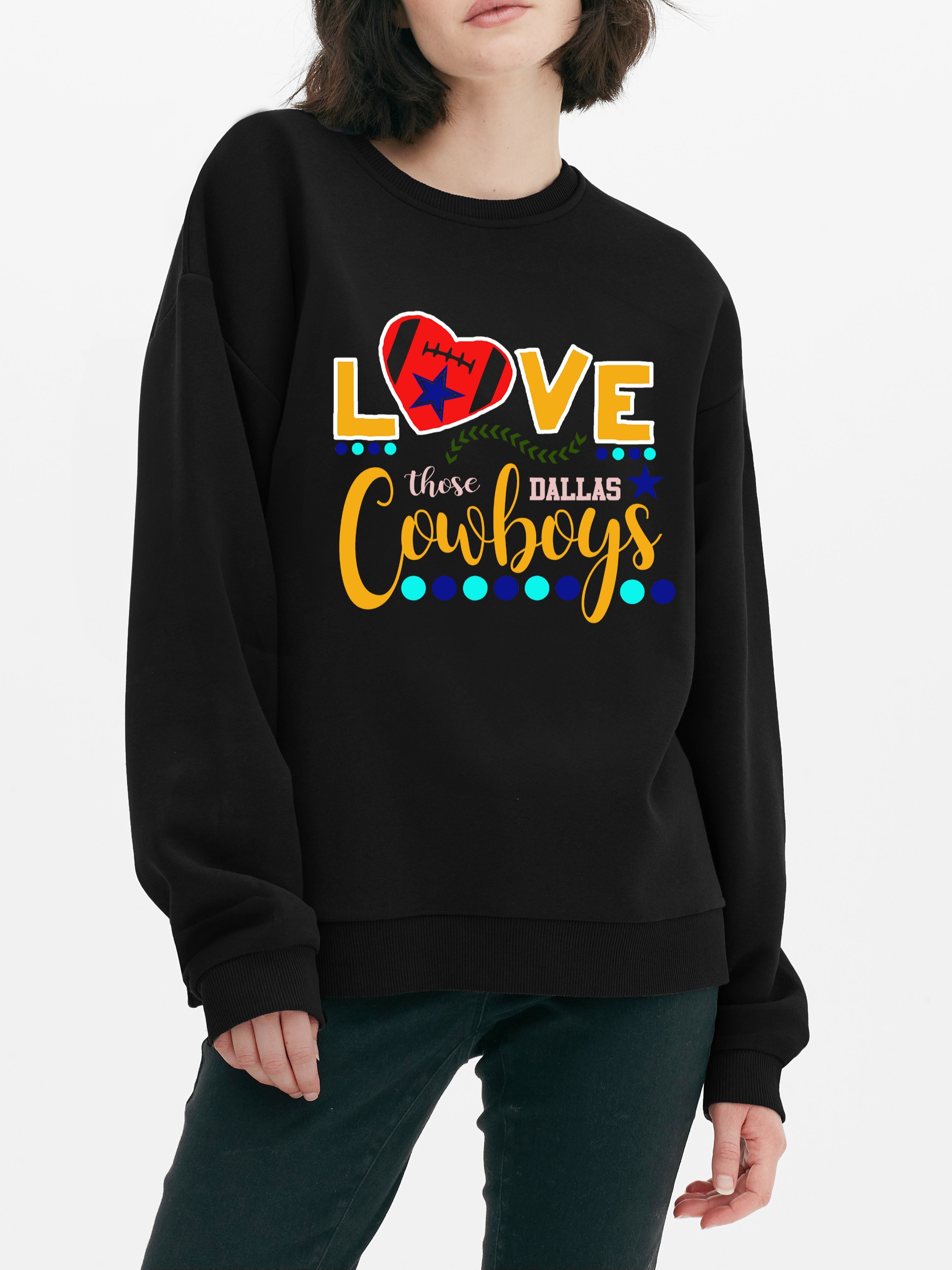 I Love Cowboys. I Heart Cowboys. Black Print Pullover Hoodie for