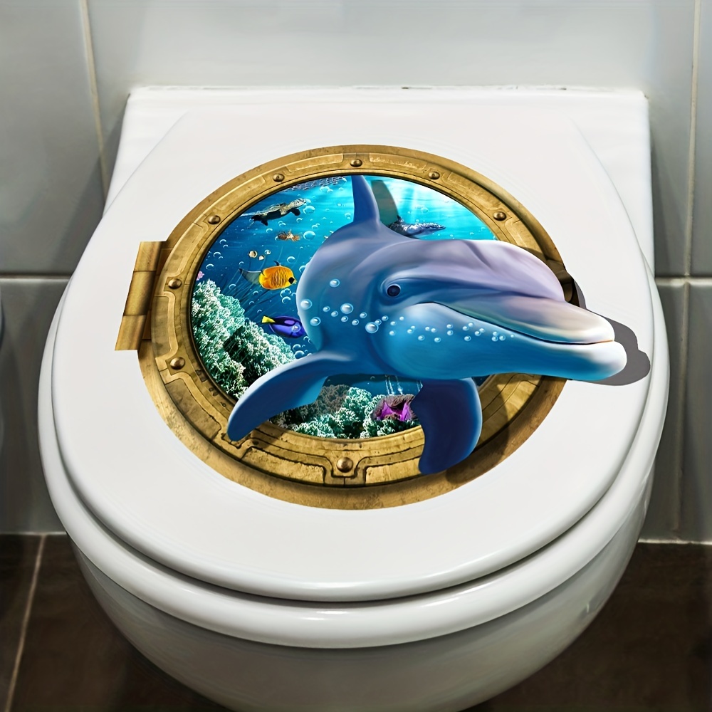 3D Dolphin Diving Mirror Toilet Sticker