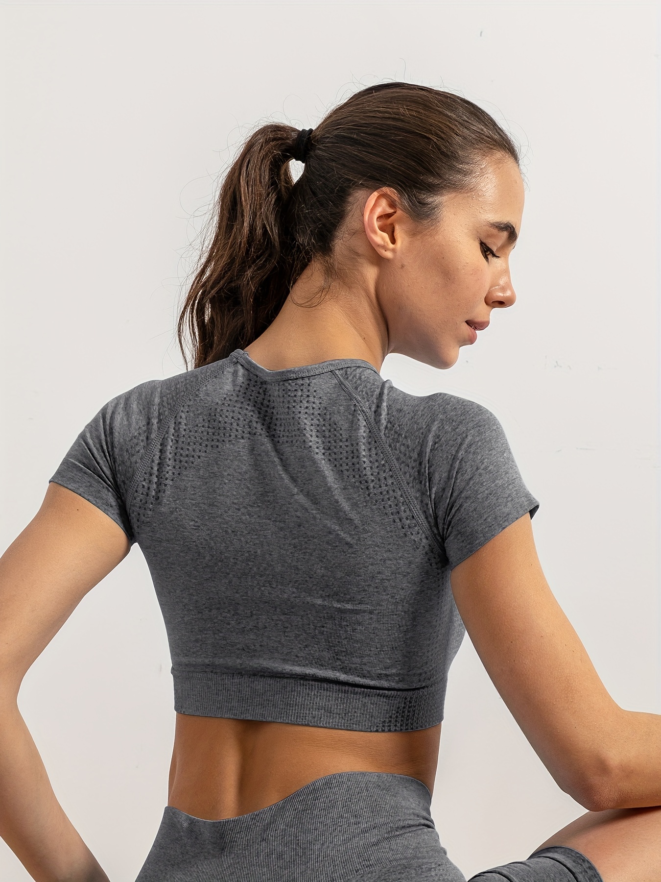Sports Tight Yoga Shirts Crop Top Women Short Sleeve-shir