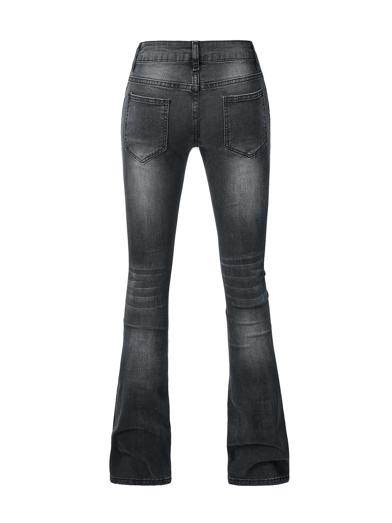  Jeans para mujer - Jeans acampanados con dobladillo sin rematar  de tiro alto (color lavado medio, talla: XS) : Ropa, Zapatos y Joyería