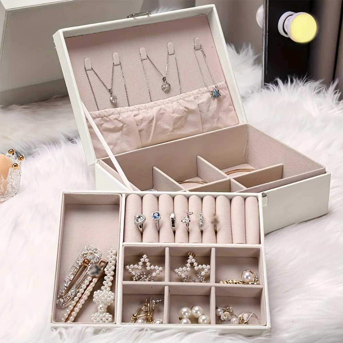 Large Capacity Double-layer Jewelry Box With Drawer - Perfect For