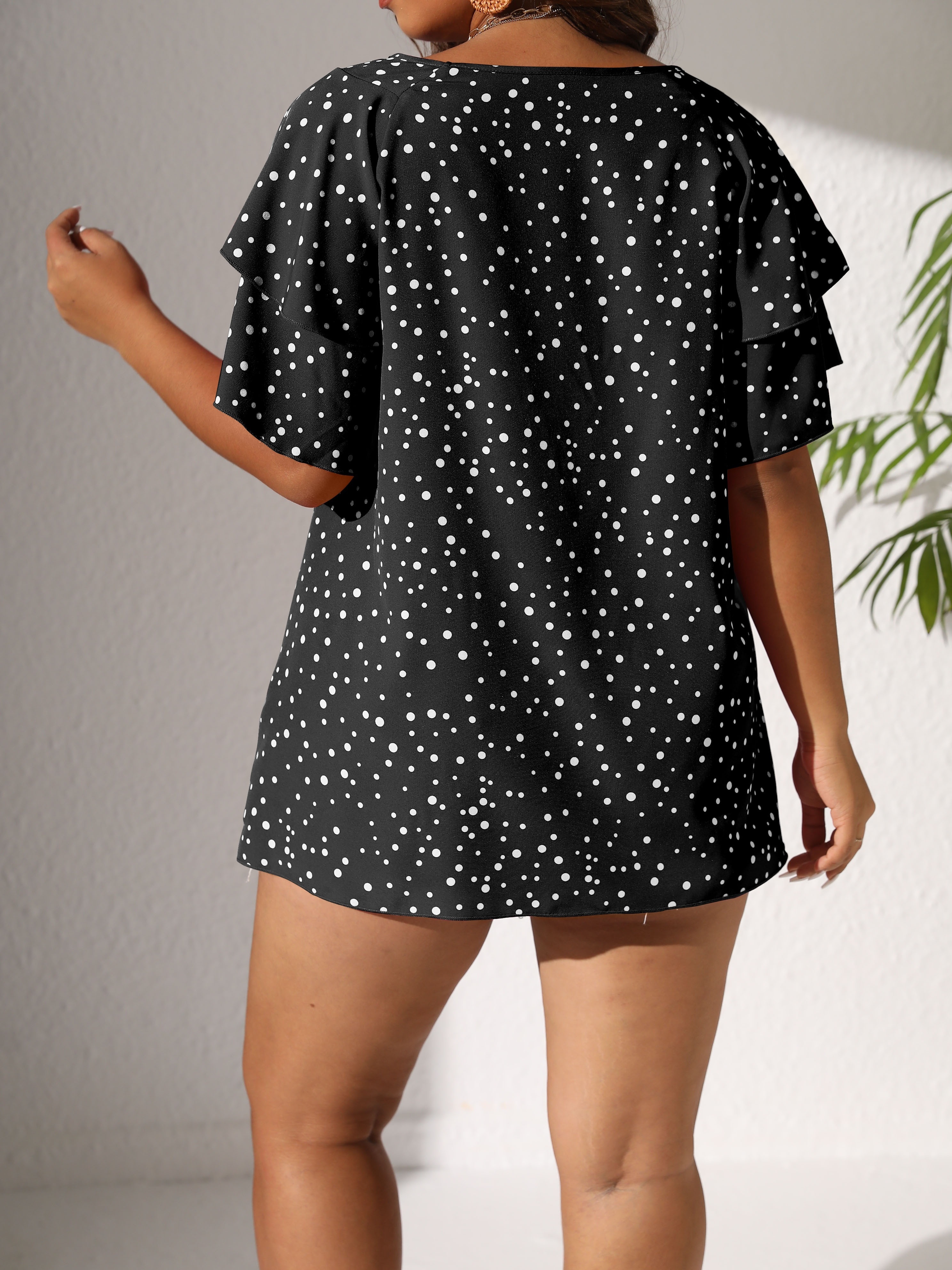 Casual Blouse Plus Size Women s Plus Polka Dot Print Layered - Temu