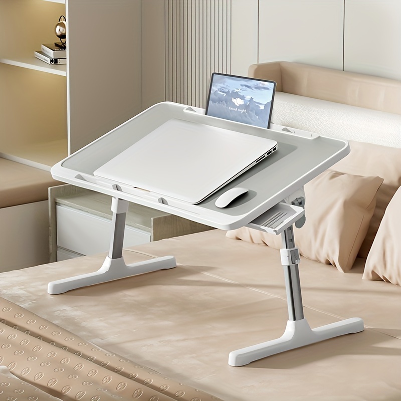  Escritorio portátil para cama, sofá, escritorio de regazo  portátil, soporte para laptop, pequeña mesa de cama plegable ajustable para  computadora portátil y escritura, mesa de bandeja de cama con : Electrónica