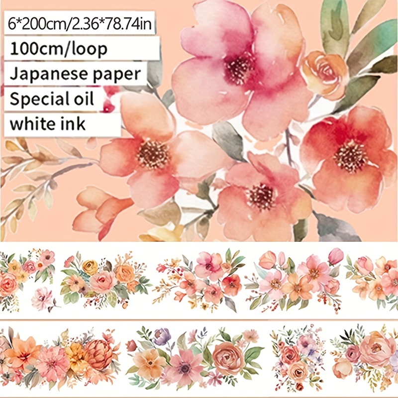 Pink Retro Floral Washi Tape - 15mm