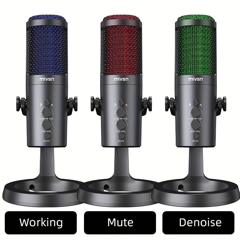 NJSJ USB Microphone for PC, Gaming Mic for PS4/ PS5/ Mac/Phone,Condenser  Microphone with Touch Mute, RGB Lighting,Gain knob & Monitoring Jack for
