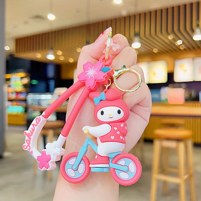 1pc Cute Peach Sanrio Keychain Kawaii Kuromi Melody Cartoon Keyring Trendy  Hanging Pendant Car Key Ring Bag Charms For Women Girls