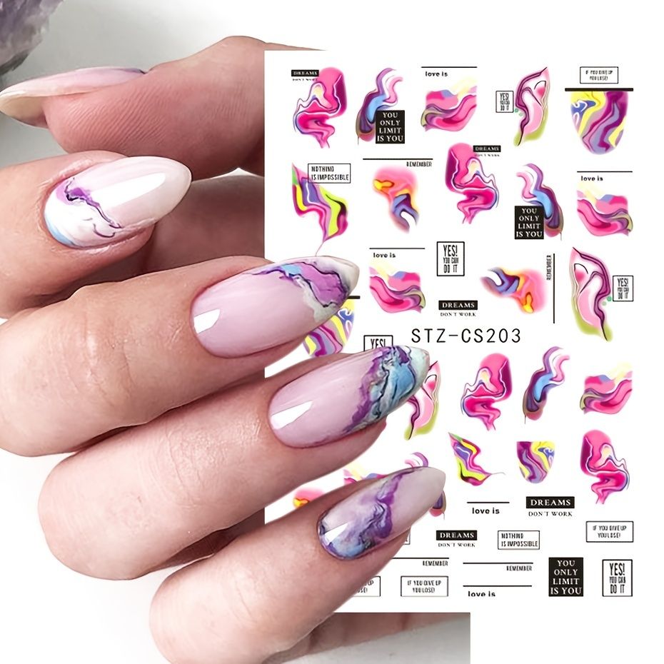 3d Aurora Marble Nail Stickers Colurful Blooming Nail Decals Rainbow Wave  Lines Nail Art Stickers Self Adhesive Stickers For Women Diy Nail Supplies  - Beauty & Personal Care - Temu