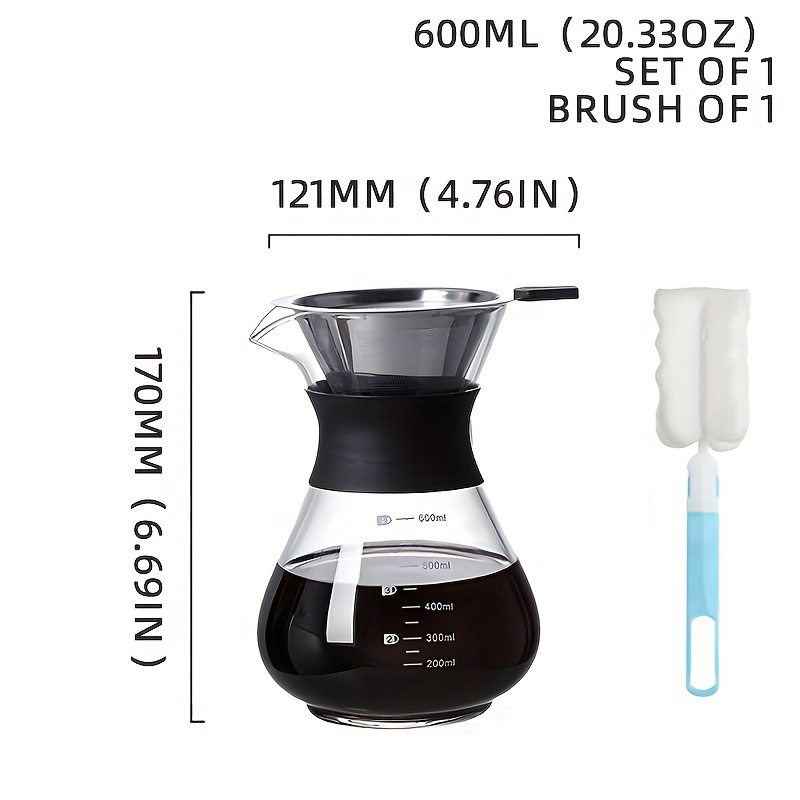 1pc Pour Over Coffee Maker, Pour Over Coffee Brewer with Stainless Steel  Coffee Filter, Large Capacity Dripper Coffee Maker Pour Over with Thermal  Insulating Silicone, 400ml/13.5oz, 600ml/20oz, 800ml/27oz