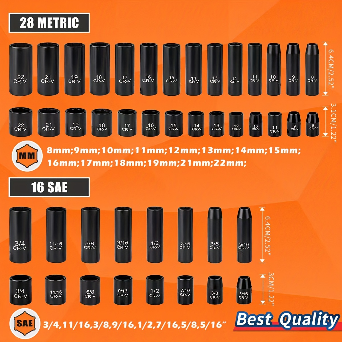Socket Set 6 Point Standard Metric Sae (5/ 3/ ) Cr v Steel - Temu