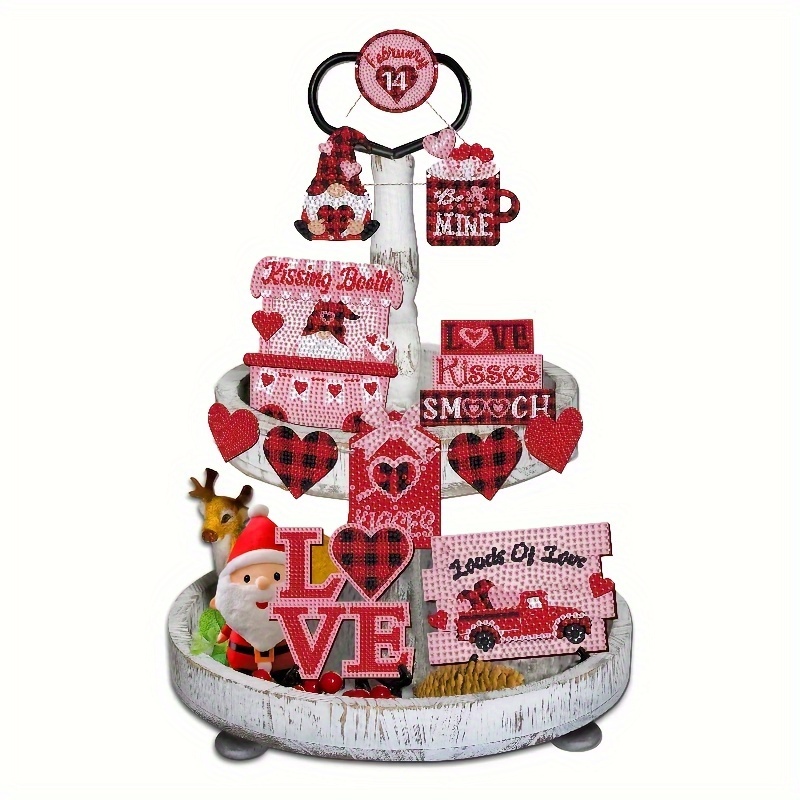 9pcs/Set DIY Artificial Diamond Art Valentine's Holiday Ornaments Without  Tray Wood Material Diamond Painting Crystal Rhinestone Ornaments With Stand