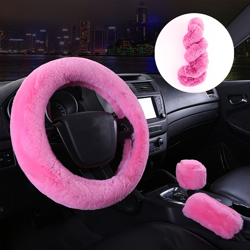Pink Fuzzy Car Accessories, Gear Shift Knob Cover, Handbrake Cover