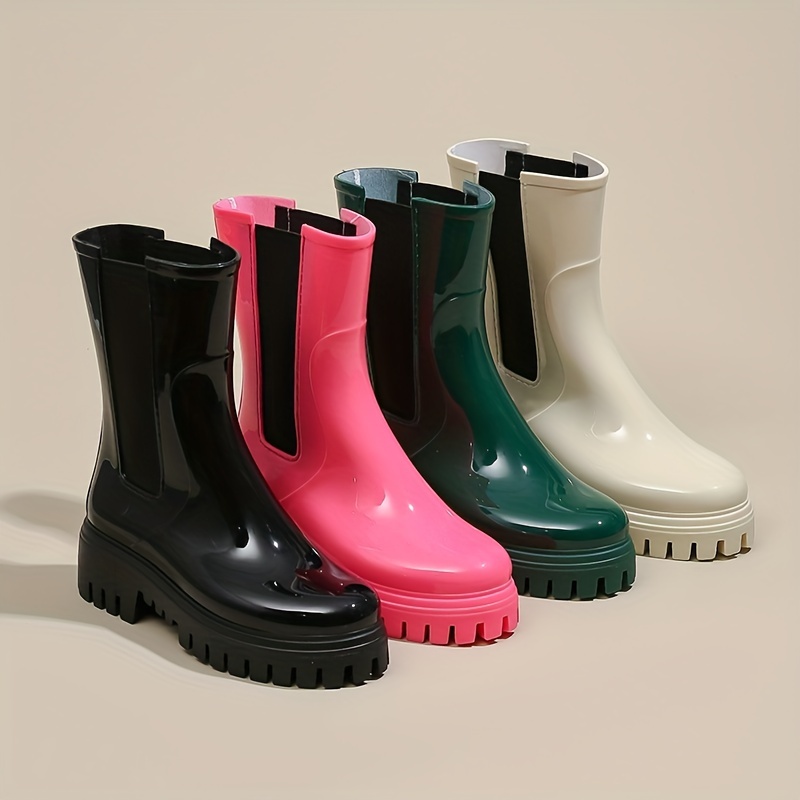 Women's Dark Green Rain Boots Round Toe Platform Waterproof - Temu