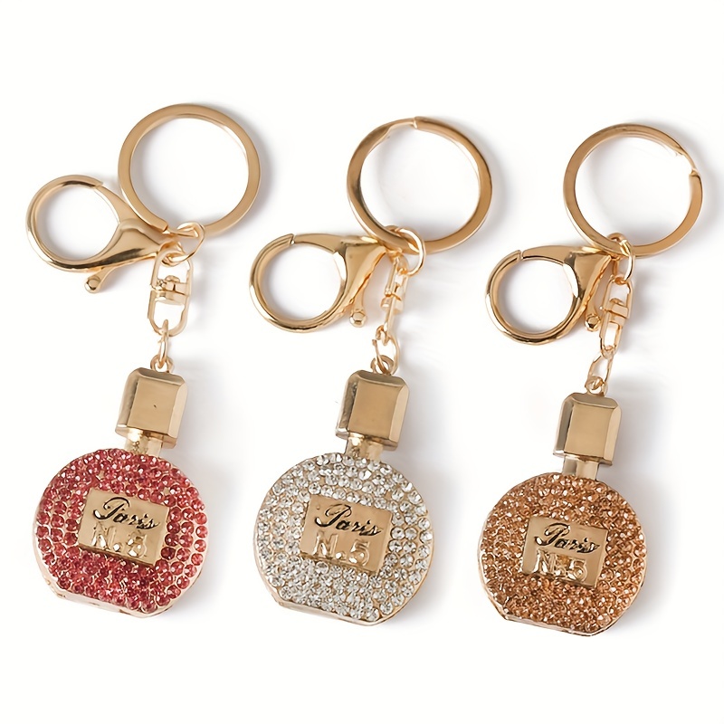 Cute Perfume Bottle Keychain Golden Alloy Key Chain Ring Purse Bag