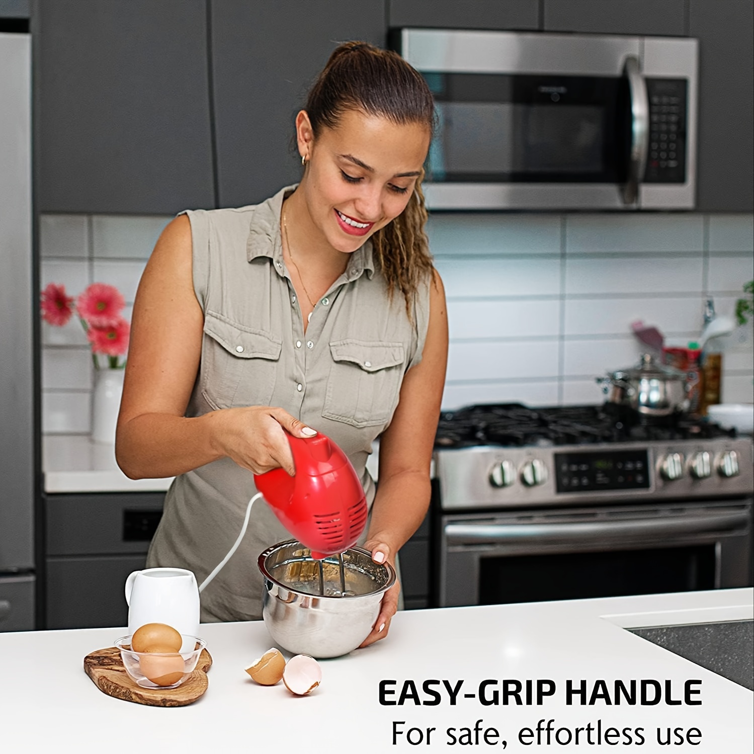 1pc 7-speed Powerful Home Electric Handheld Mixer With Detachable Stirrer,  Dough Hook & 2 Whisk Attachments