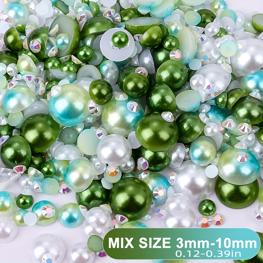 Apple Green Pearl Mix, Flatback Pearls and Rhinestone Mix, Sizes Range  3MM-8MM, Flatback Jelly Resin, Faux Pearls Mix, Mixed Sizes