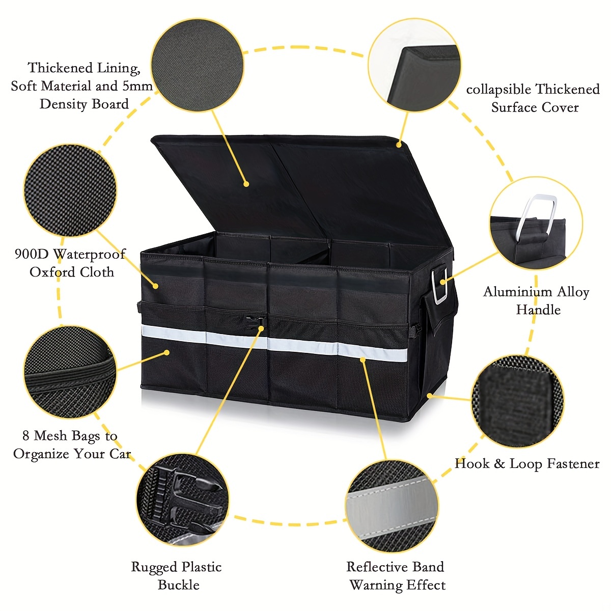 Organizador de maletero para coche con tapa, organizador de almacenamiento  plegable para coche, antideslizante, cama de recogida rígida - AliExpress