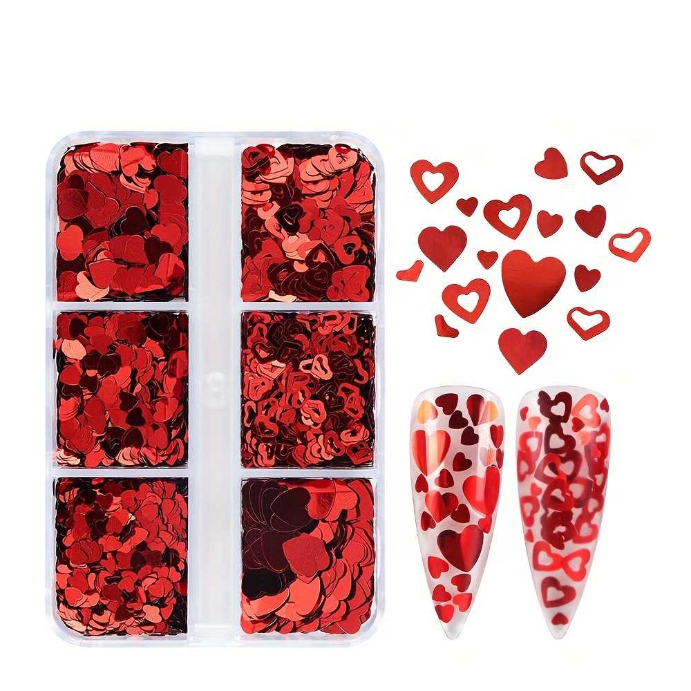 Heart Nail Art Stickers Valentine's Nail Glitter Sequins 3d - Temu